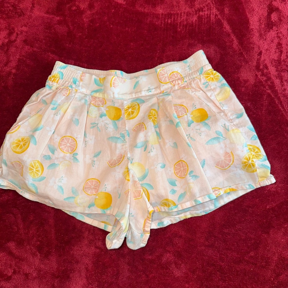 Janie and Jack Girls Peach Citrus Fruit Print Cotton Shorts Pink Yellow Size 7